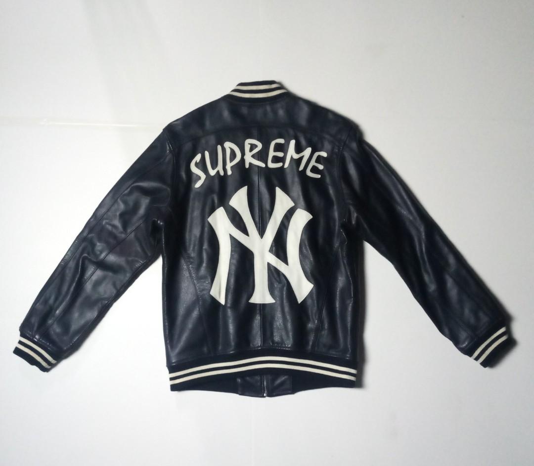 Supreme x NY Yankees Leather varsity jacket, Men's Fashion, Coats 