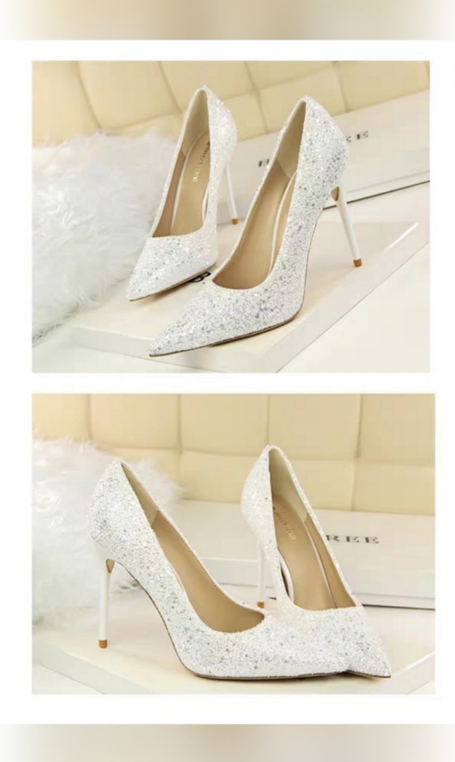 White Glitter High Heels, Women's Fashion, Footwear, Heels on Carousell