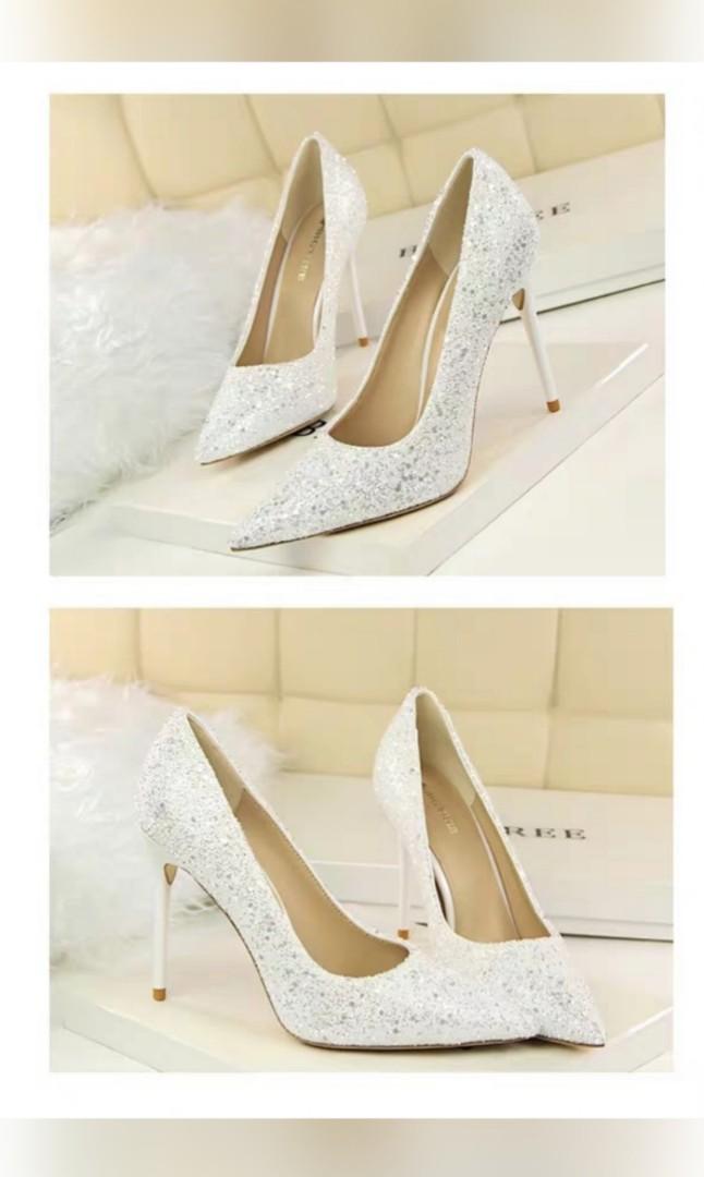 White Glitter High Heels Women s Fashion Footwear Heels on