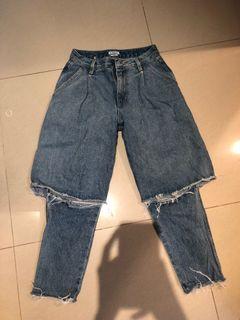 個性假兩件牛仔褲