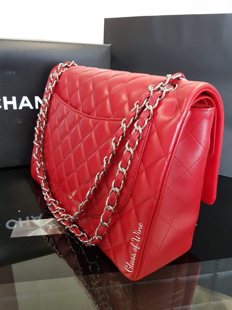Classic Chanel Maxi Double Flap in Red Lambskin with Silver Hardware, Luxury,  Bags & Wallets on Carousell