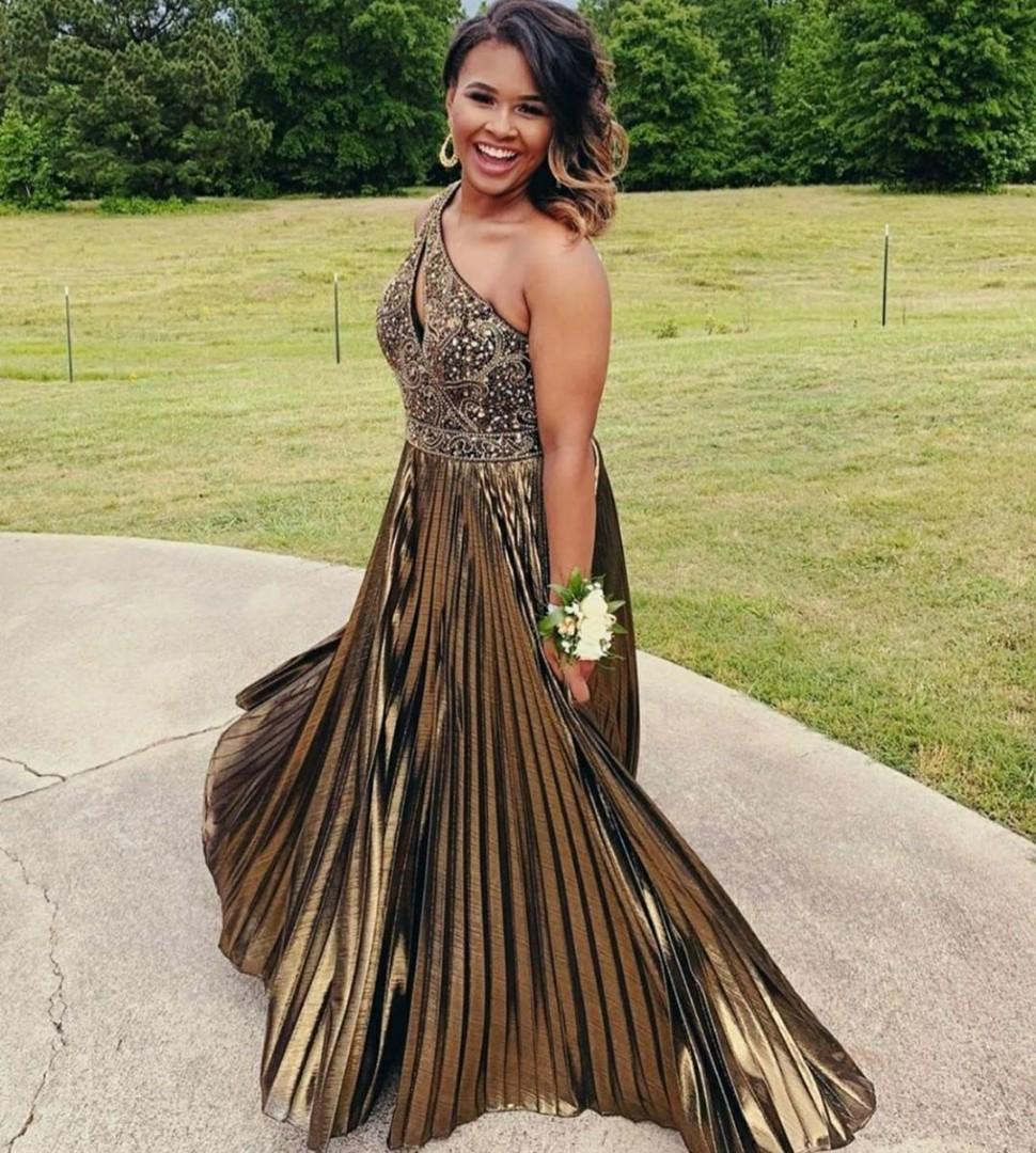 COLORS Gold Bronze Sequin Toga Dress Evening Gown