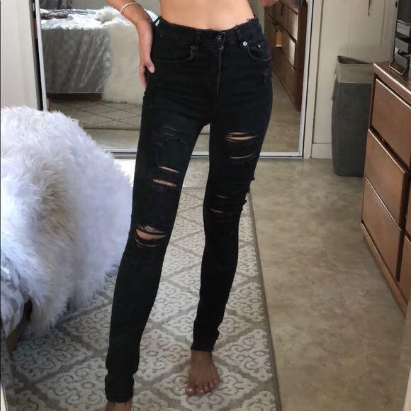 H\u0026M Black Ripped Jeans, Women's Fashion 