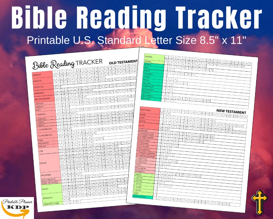 Printable Bible Reading Tracker, U.S. Standard Letter Size (8.5