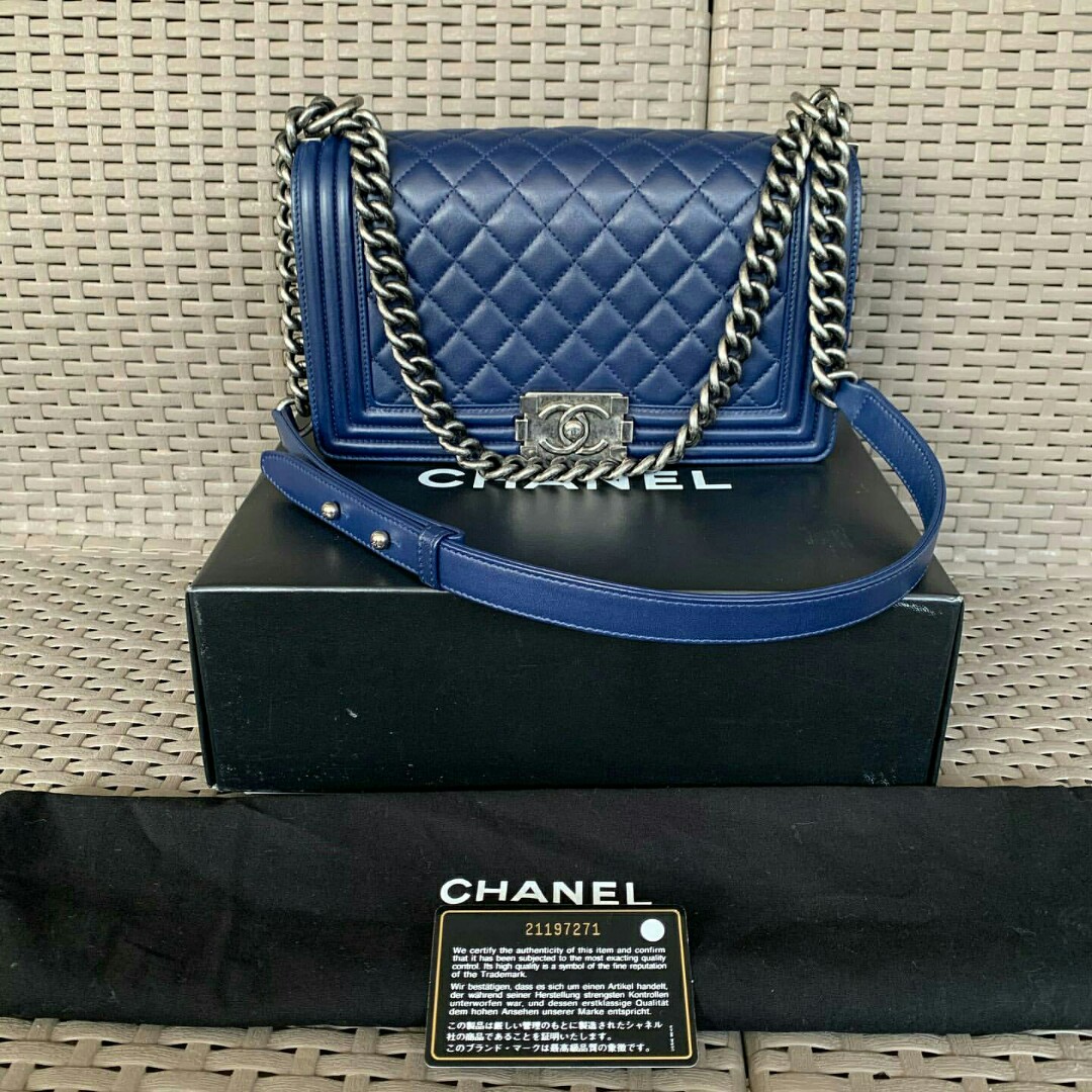 Unused Chanel le boy medium blue series 21 Luxury Bags  Wallets on  Carousell