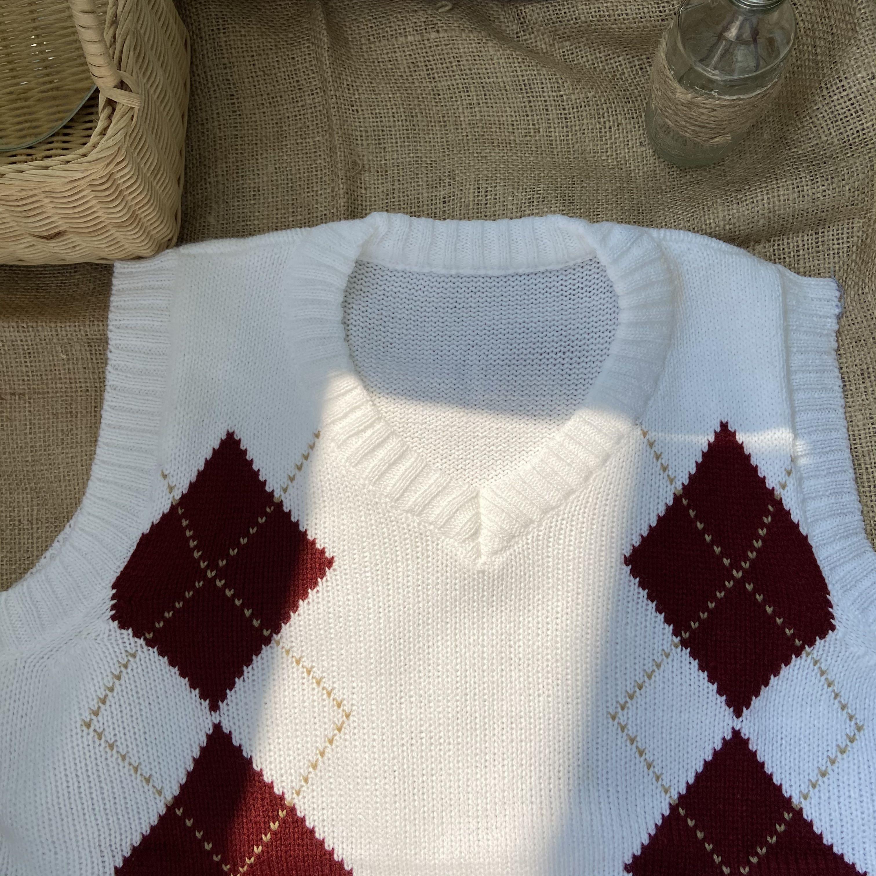 woman argyle vest rompi rajut, Fesyen Wanita, Pakaian Wanita - Main Image