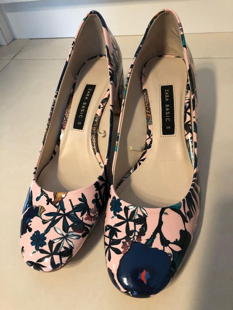pink floral block heels