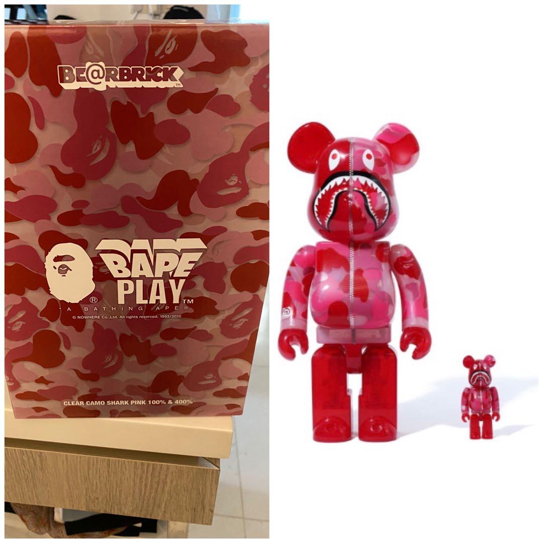 Bape clear abc camo shark bearbrick pink, Hobbies & Toys, Toys