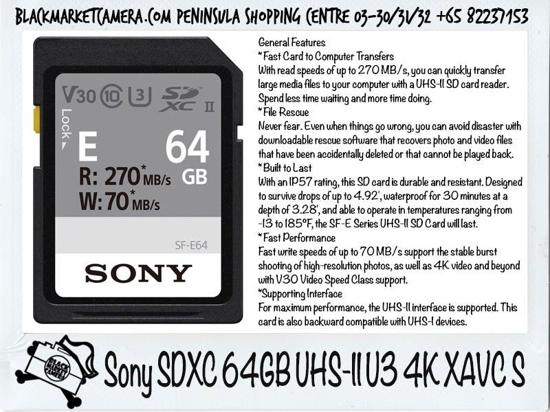 [BMC] Sony SDXC 64GB UHSII U3 4K XAVC S 270mbs SFE64 *Able to Shoot