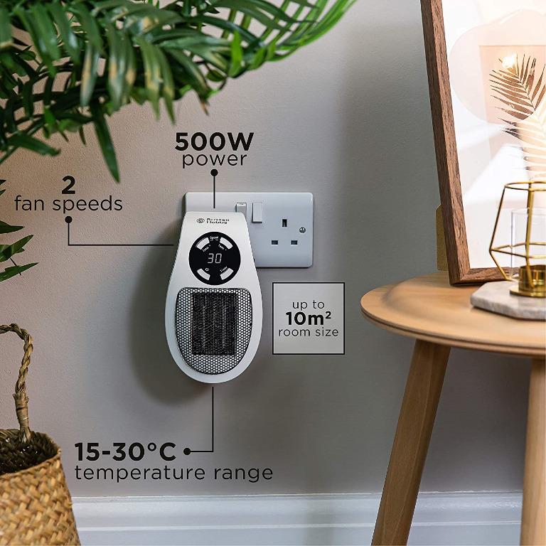 BNIB] Russell Hobbs (RHPH2001) 500W Ceramic Portable Plug-In Heater,  Digital Temperature Selection, Suitable for Room Size Up to 10m2 [3 Pin  Plug] (White), TV u0026 Home Appliances, Other Home Appliances on Carousell