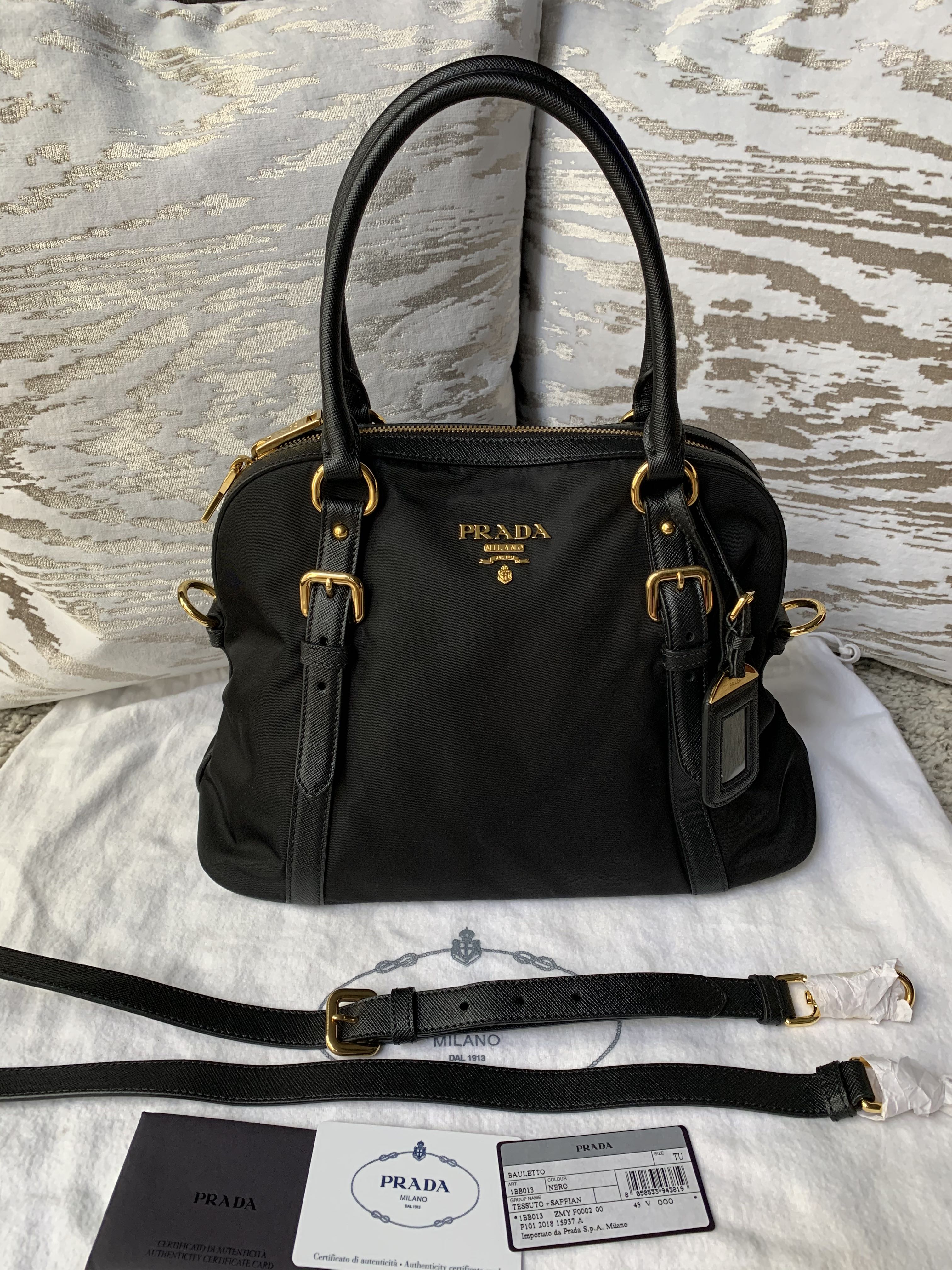 Prada 1BB013 Tessuto Saffiano Dome Satchel Nero 