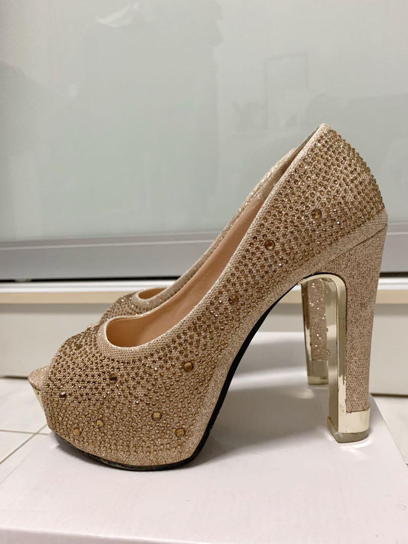Champagne peep toe heels, Women's 