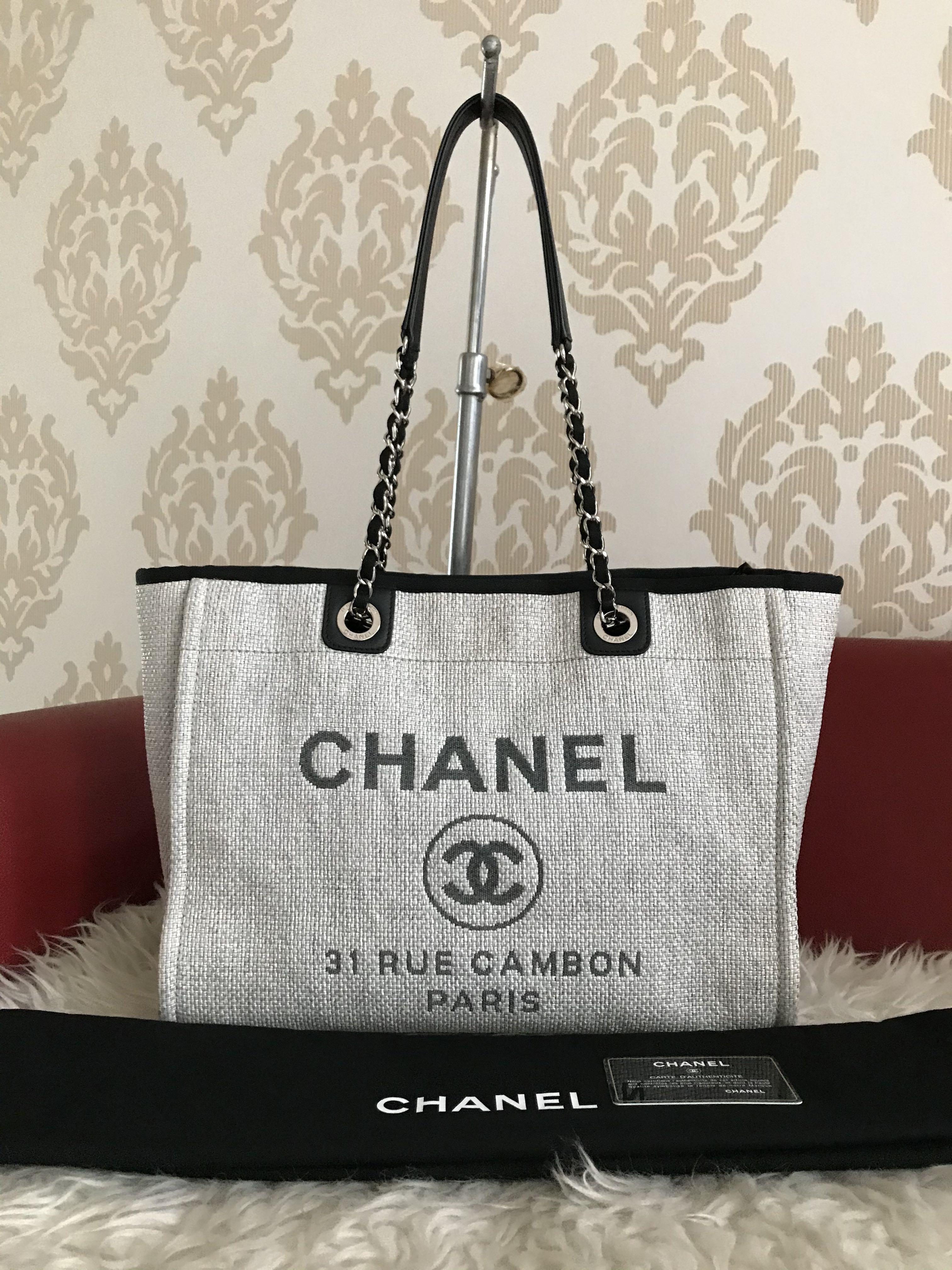 Chanel deauville tote Grey sz M # 22, Luxury, Bags & Wallets on Carousell