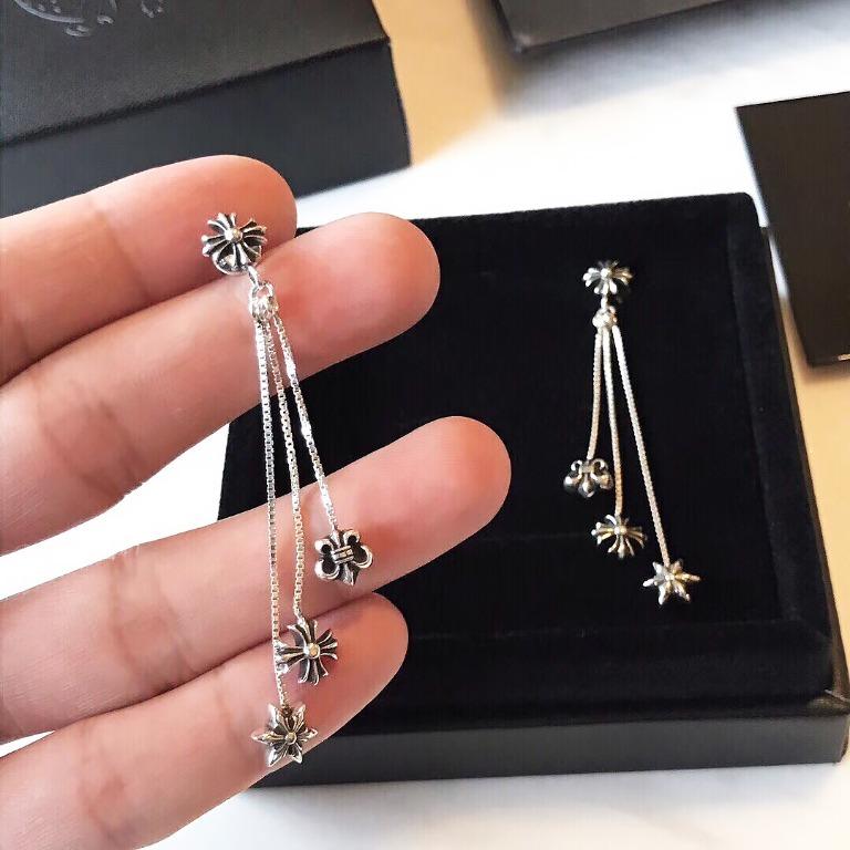 Chrome Hearts_ CH JOJO 流蘇式經典四墜飾純銀耳釘, 名牌精品, 精品