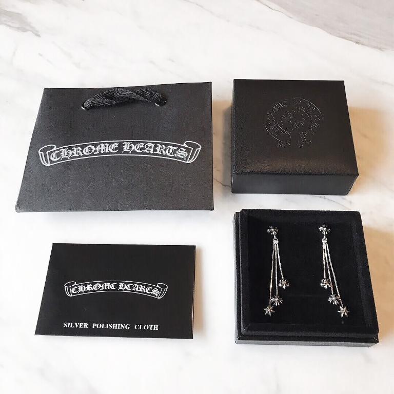 Chrome Hearts_ CH JOJO 流蘇式經典四墜飾純銀耳釘, 名牌精品, 精品