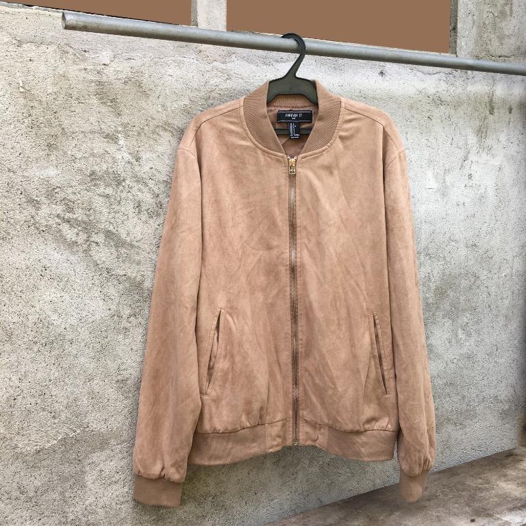 F21 Suede Bomber Jacket Taupe Men s Fashion Tops Sets