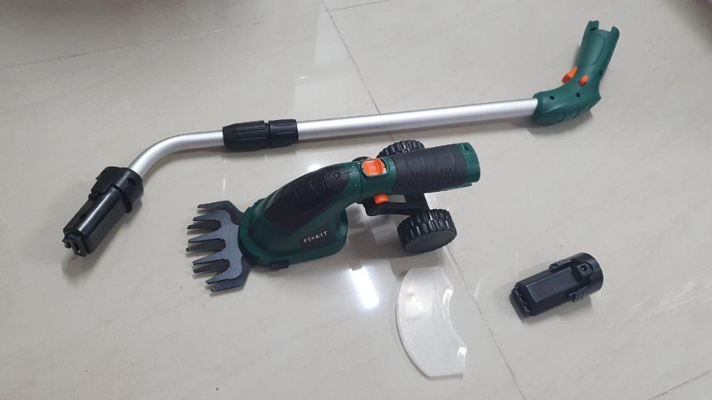 FIXKIT 7.2V Cordless Grass Trimmer Grass Shear Battery Powered Lightweight Electric Trimmer Telescopic Handle Trolley Wheel Attachments