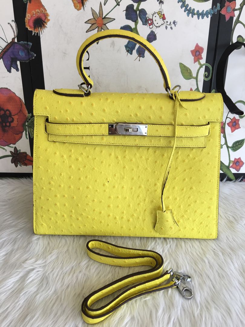 ostrich skin Hermes Kelly 27cm, Luxury, Bags & Wallets on Carousell