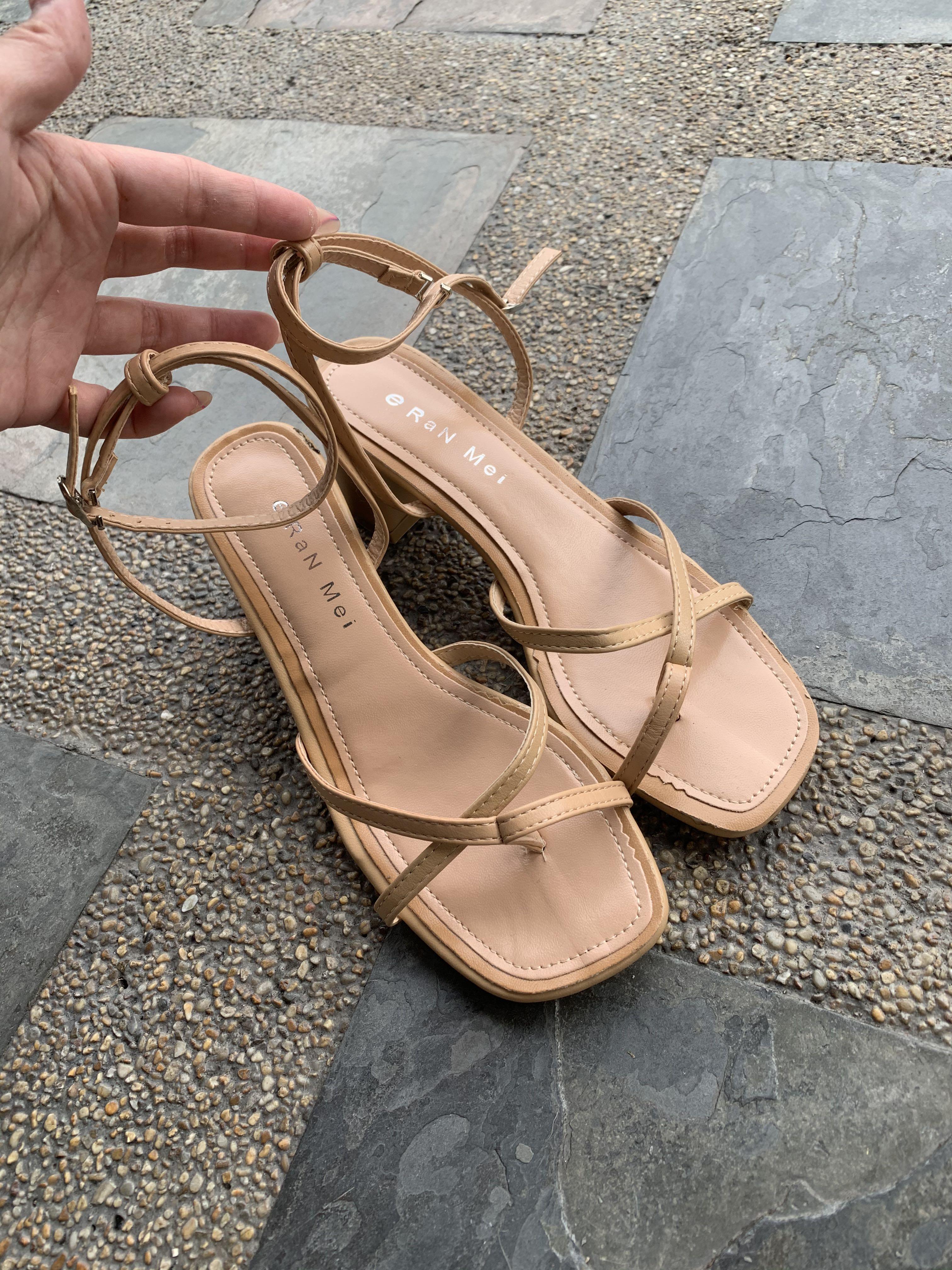 khaki block heels