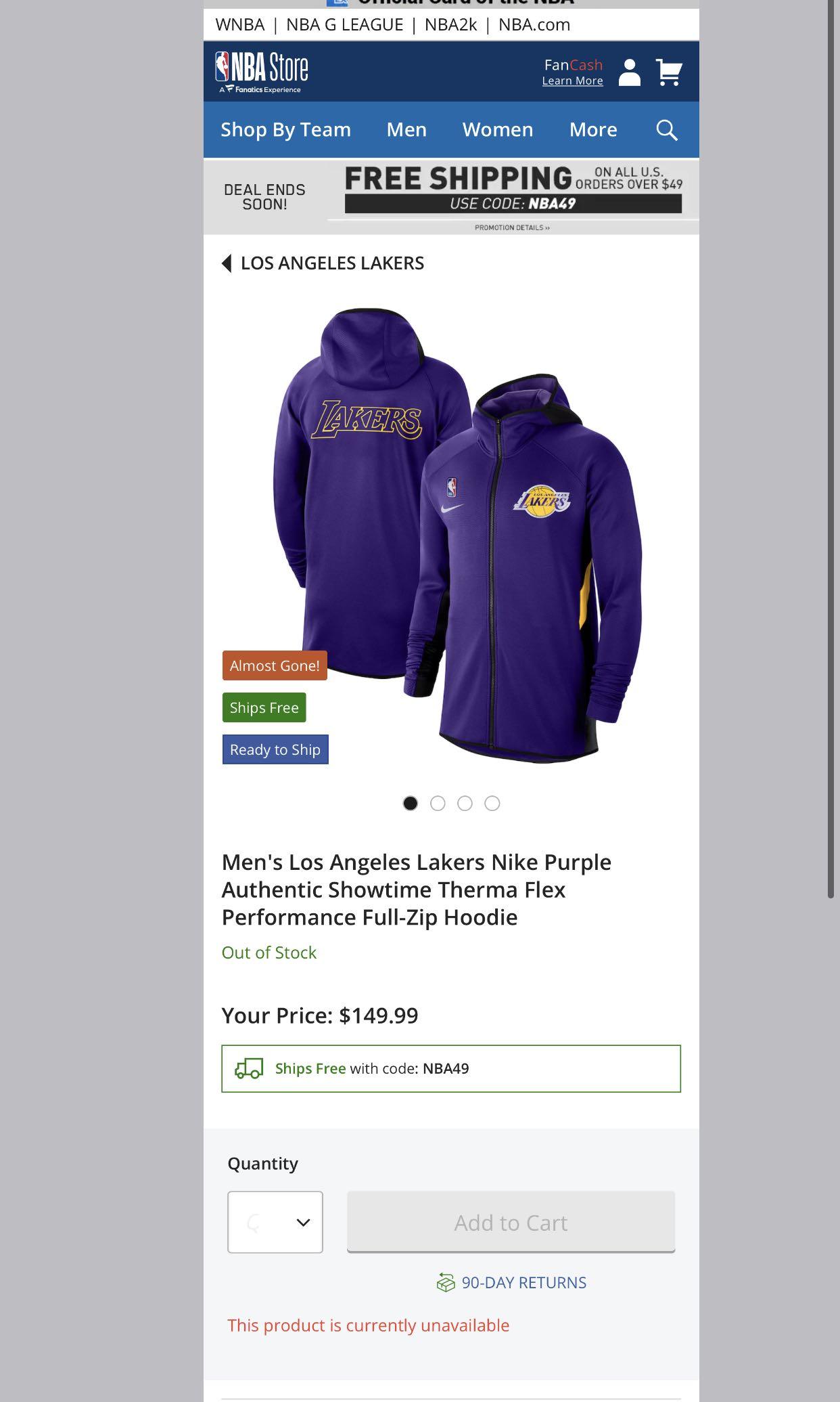 Men's Los Angeles Lakers Nike Purple Authentic Showtime Therma Flex  Performance Full-Zip Hoodie