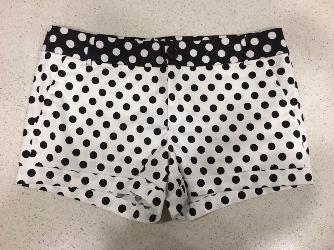 White and black polka cheap dot shorts