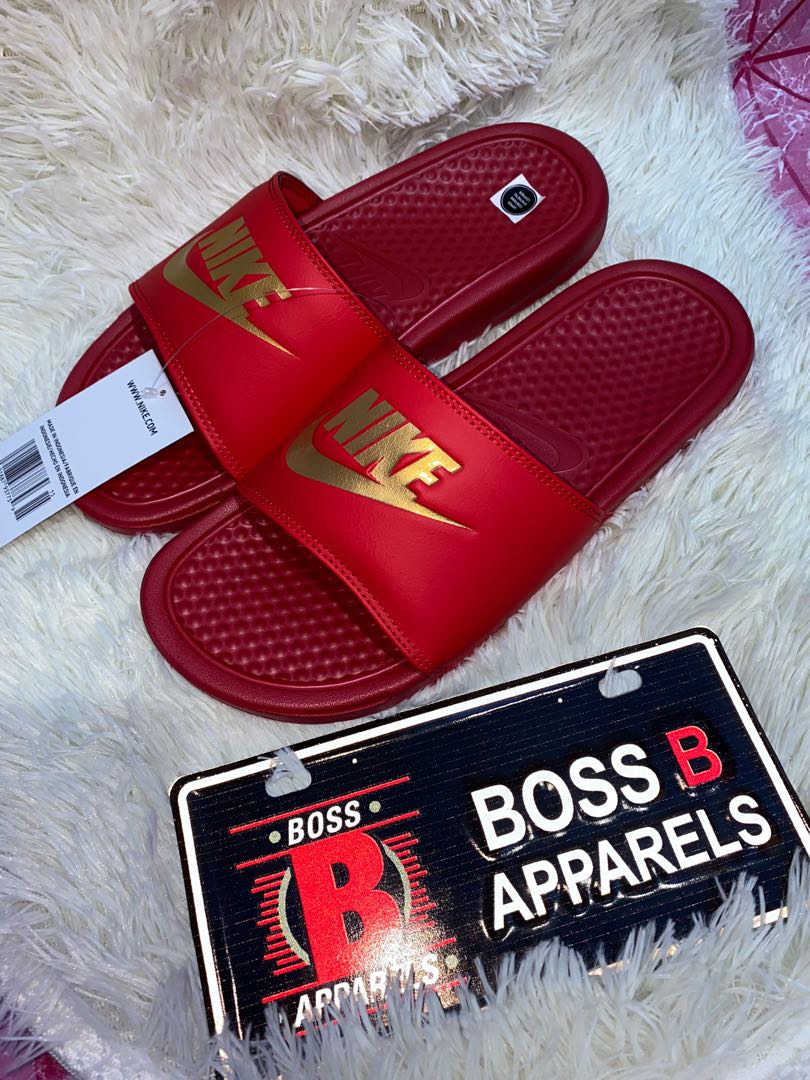 nike benassi red gold