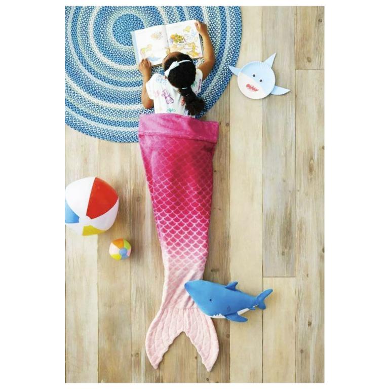 PILLOWFORT Ombre Mermaid Tail Blanket Peach Pink