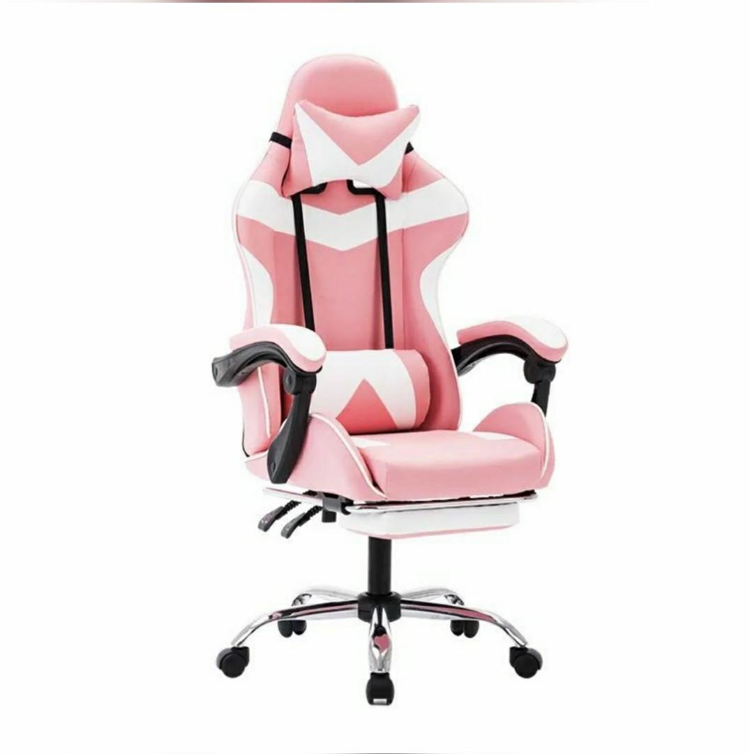 Unique Pink Gaming Chair With Footrest 