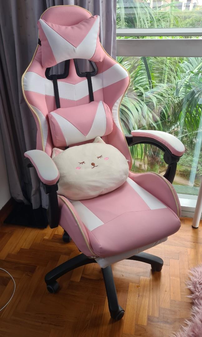 Pink Gaming/Office Chair with footrest [FREE ISLANDWIDE DELIVERY