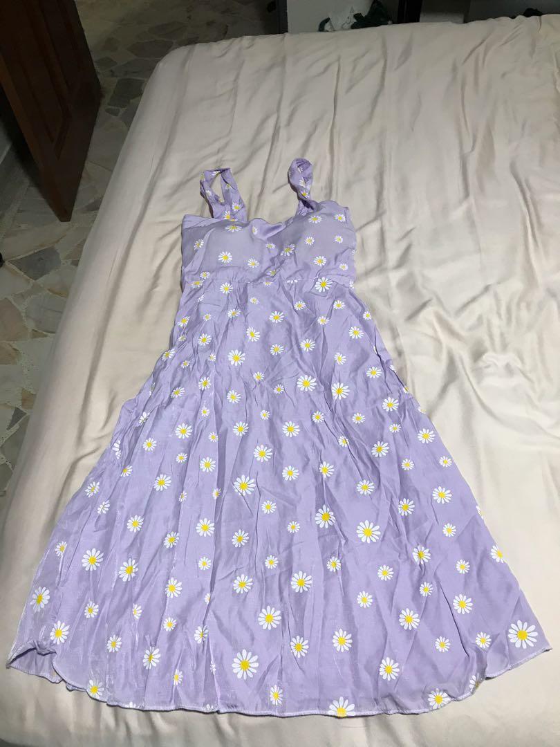 Brand New BN Purple lilac daisy stretchable midi dress Women s