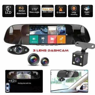 QCY B33 5 Inch 2.5D Curved Glass HD Screen Triple Recording Car DVR Support G-sensor PC Connection Parking Monitor Date Stamp Motion Detection Loop Recording Speaker