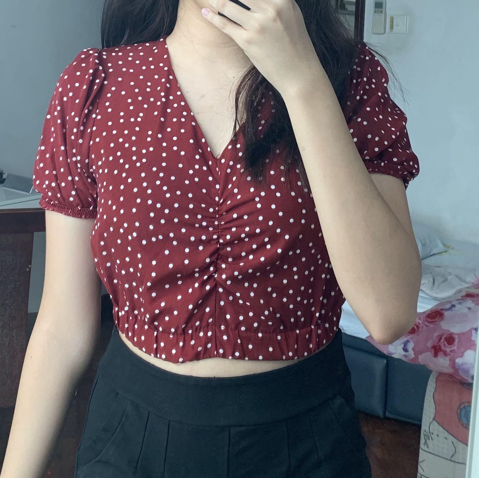 red polka top