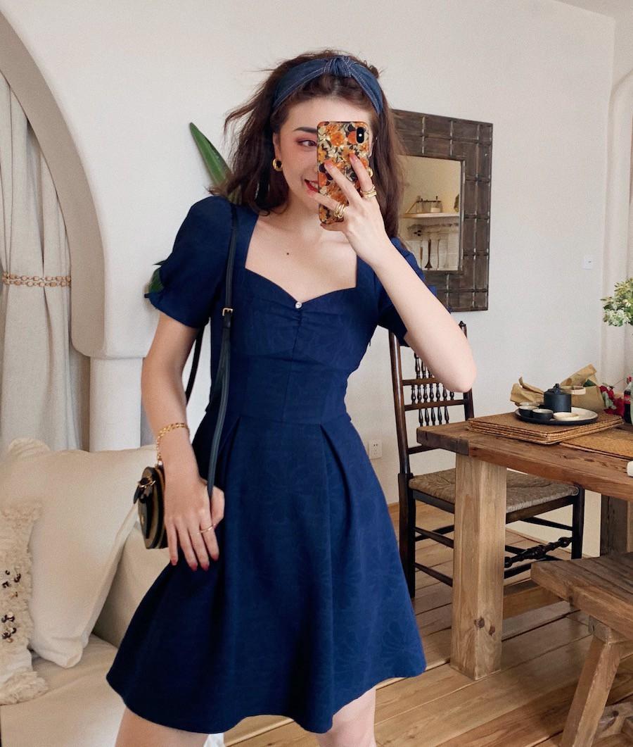 Royal blue puff sleeve dress clearance
