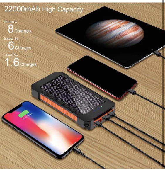 Solar Charger, 22000mAh Solar Power Bank, 2-Port Output & 2 LED Flashlights  Solar Phone Charger, Fast Charger Technology External Battery Pack  Compatible for Your Cell Phone, Mobile Phones & Gadgets, Mobile &
