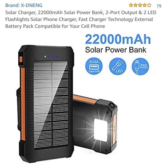 Solar Charger, 22000mAh Solar Power Bank, 2-Port Output & 2 LED Flashlights  Solar Phone Charger, Fast Charger Technology External Battery Pack  Compatible for Your Cell Phone, Mobile Phones & Gadgets, Mobile &