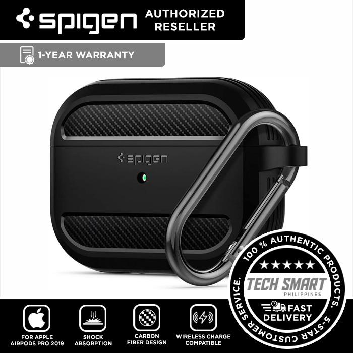 Spigen Rugged Armor Case for Apple Airpods Pro / Pro 2 (Category: Portable Audio Accessories) located in Manila. Submitted by techsmartph (Listing ID 1040508021, Image 1). Description: Apple Airpods Pro - PHP950 Apple Airpods Pro 2 - PHP1400 * Precisely designed for the Apple AirPods Pro (2019) * [NOTE] Adhesive tape pre-installed for additional support, replacement tape included. * Resilient Shock Absorption and Carbon Fiber Design * Includes a 
