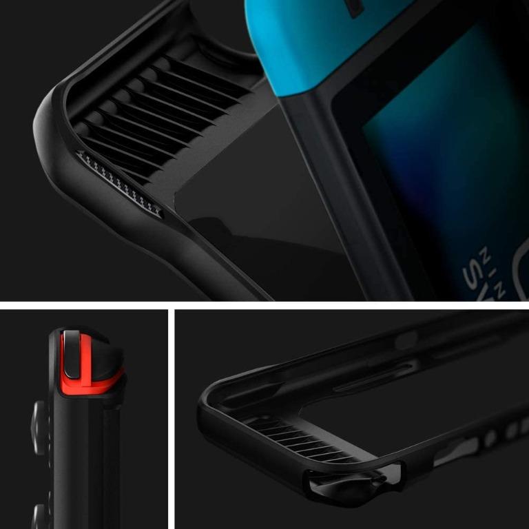 Spigen Rugged Armor Case for Nintendo Switch (Category: Cases & Covers) located in Manila. Submitted by techsmartph (Listing ID 1040507651, Image 3). Description: * Sleek and timeless matte black layer with raised bumper guards * Added texture around control stations for enhanced grip * Transparent back shows off the original color of Nintendo Switch * Includes a hand strap for a more controlled and drop-free experience * Only compatible with Nin