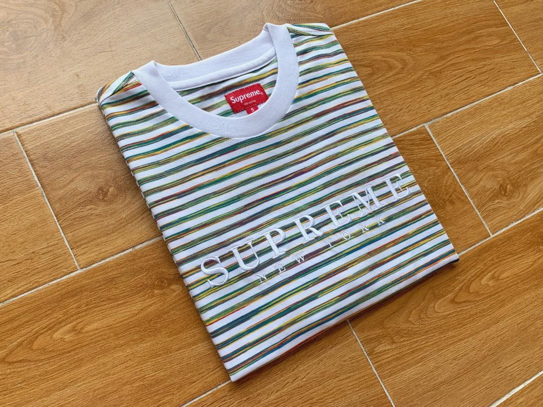 SUPREME Tee Static Stripe WHITE Men s Fashion Tops