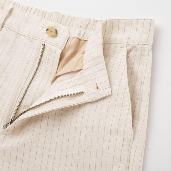 Uniqlo Cotton Linen Tapered Ankle White Striped Trousers Pants