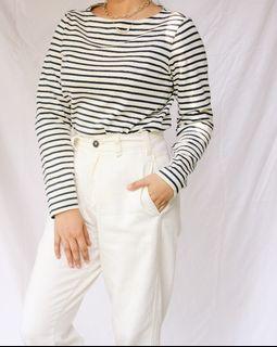 UNIQLO Women’s Striped Long Sleeve Boat Neck Shirt