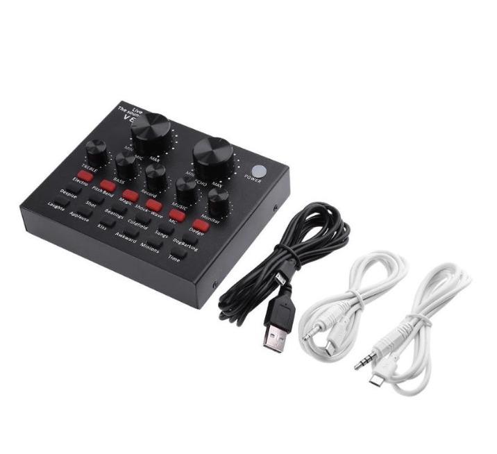 ORIGINAL V8 Sound Card (Category: Soundbars, Speakers & Amplifiers) located in Manila. Submitted by sdfsolutions (Listing ID 1040407556, Image 1). Description: Feature: 1. 12 kinds of electric sound, 8 kinds of sound effects, 6 kinds of effect modes. 2. Reverberation size adjustment, microphone volume adjustment, high bass adjustment, recording volume control, music volume control, monitoring volume control (earphone function). 3. Support mobile 