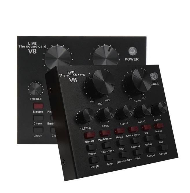 ORIGINAL V8 Sound Card (Category: Soundbars, Speakers & Amplifiers) located in Manila. Submitted by sdfsolutions (Listing ID 1040407556, Image 2). Description: Feature: 1. 12 kinds of electric sound, 8 kinds of sound effects, 6 kinds of effect modes. 2. Reverberation size adjustment, microphone volume adjustment, high bass adjustment, recording volume control, music volume control, monitoring volume control (earphone function). 3. Support mobile 