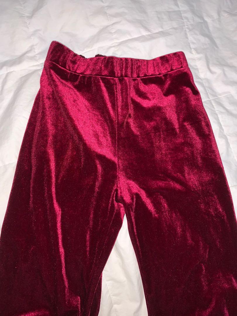 red velvet bell bottom pants