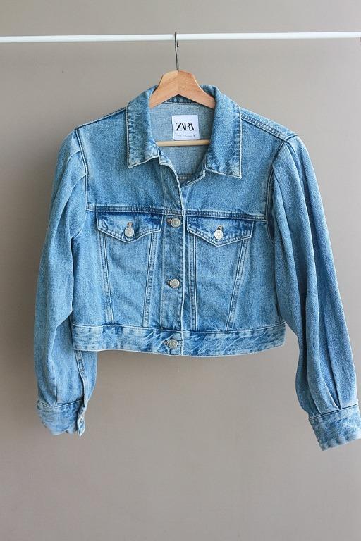 Zara Denim Jacket with Balloon Sleeve Women s Fashion Tops