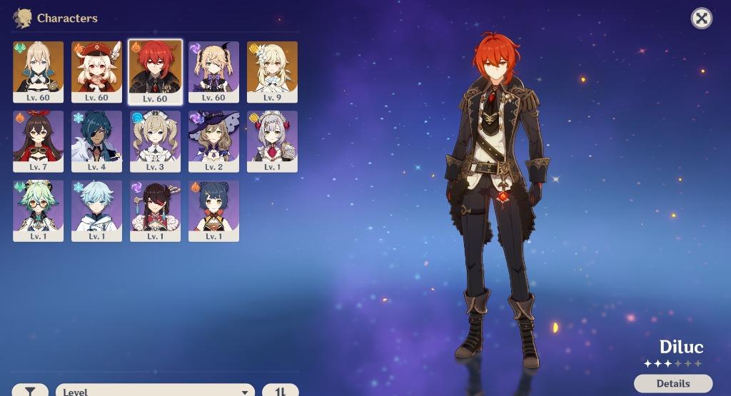 4 Five Star Diluc Klee Jean Lost Prayer Ar 32 Whale Account Genshin Impact Video Gaming Video Games On Carousell