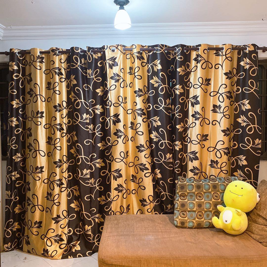 Sg Seller Ready Stock Brown Gold Curtains