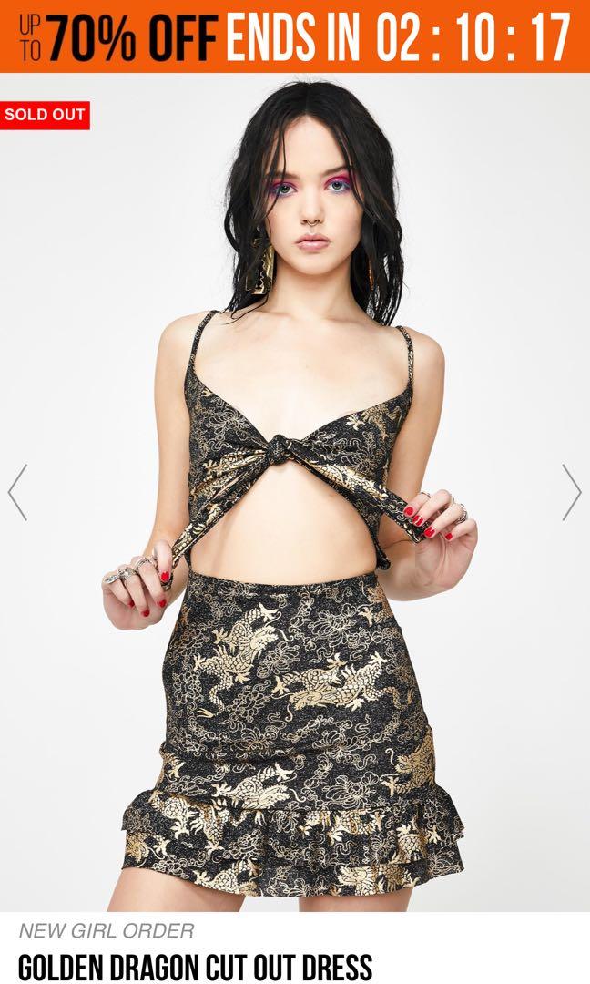 Dollskill Golden Dragon Cutout Mini Dress