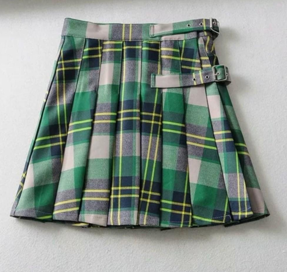 Green Checkered Kilt Skirt, Women's