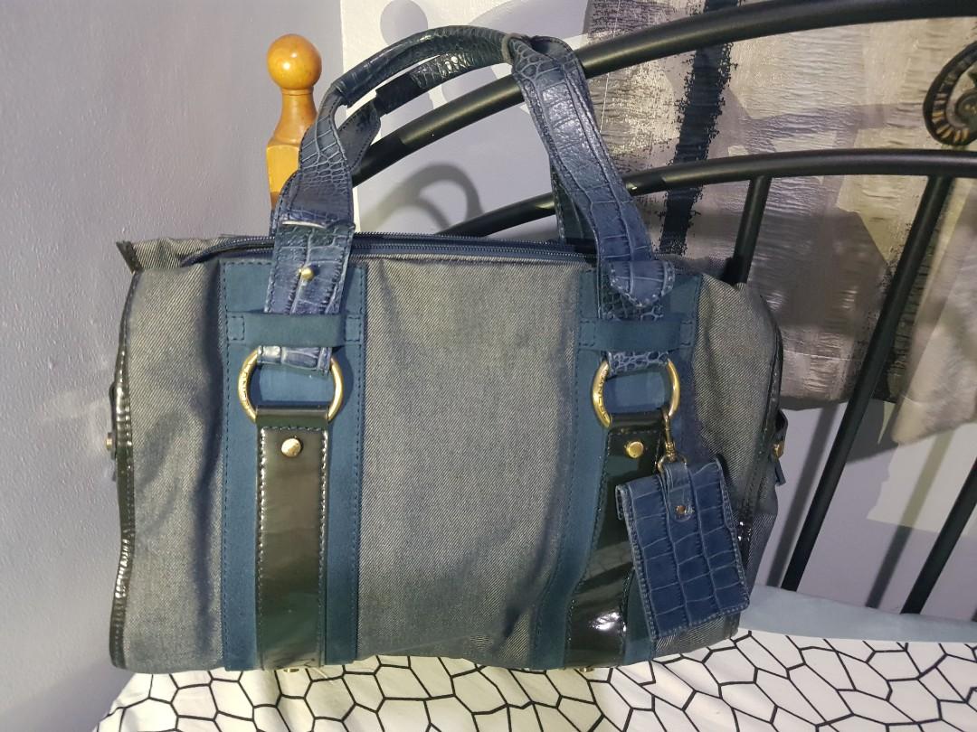 Guaranteed Authentic Lancel Denim Shoulder Bag (Category: Luxury Bags & Wallets) located in Paranaque City. Submitted by rizasauthenticitems (Listing ID 1046107118, Image 1). Description: Guaranteed Authentic Lancel Denim Shoulder Bag can be used as laptop bag Croc Leather, old gold hardware with tag Rank A condition can fit 12 to 15 inches laptop.