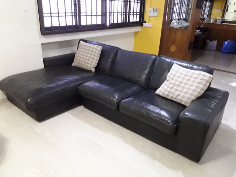 IKEA L shape Leather Sofa, Furniture & Home Living, Furniture, Sofas on Carousell